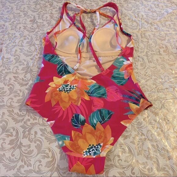 Kona Sol Swimsuit Hawaiian Floral Padded Adj Straps Size Medium 8/10 - Picture 5 of 7